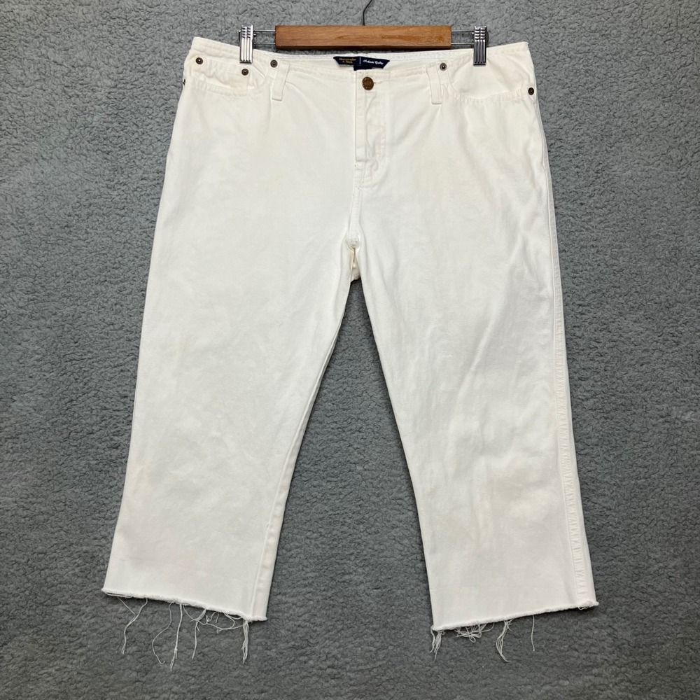 VTG Abercrombie & Fitch Crop Jeans Women 10 White Denim Button‎ Fly Raw Hem USA